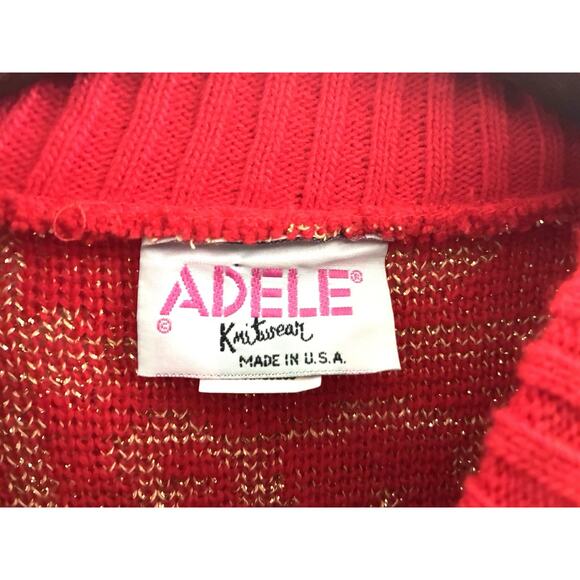 Vtg 80s Adele Boho Christmas All Over ABC Print Knit Sweater Gold/red Sz M - Picture 4 of 10